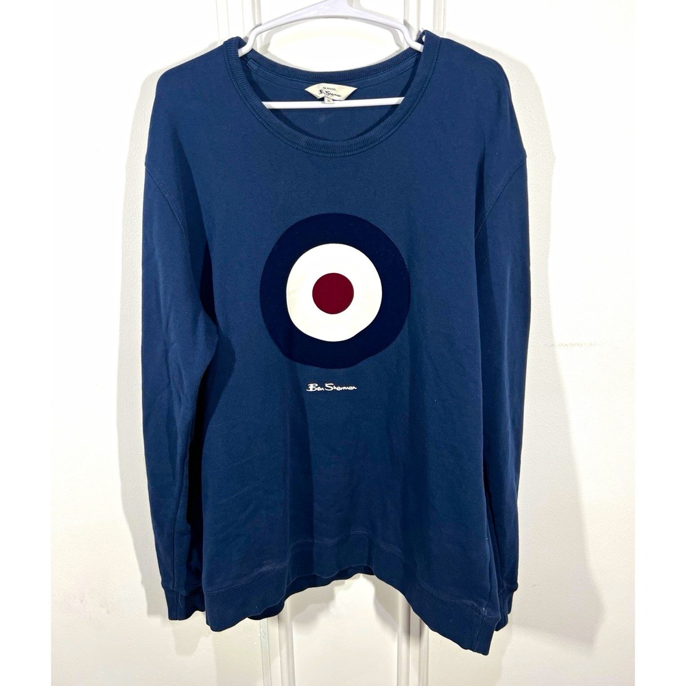 Ben Sherman Mens XL Navy Target Logo Crewneck Sweatshirt Mod British 100% Cotton